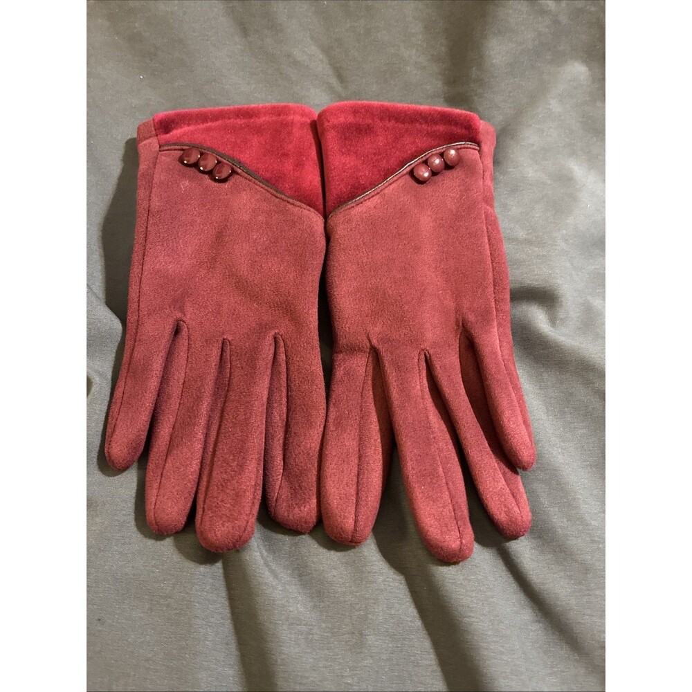 Womens Burgundy Red Velvet Stretch Fit Text & Tech Touchscreen Gloves Sz Med
